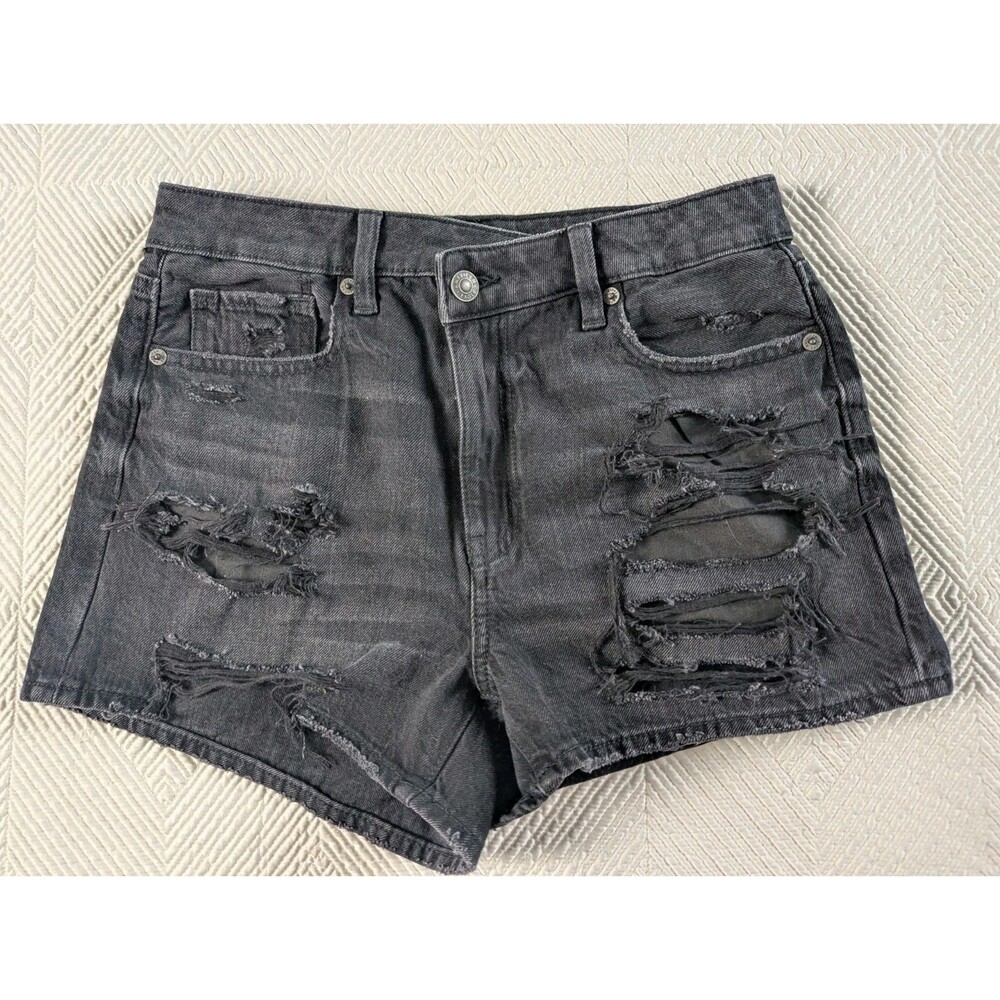 American Eagle Mom Shorts Size 2 Distressed Ripped Black Denim High Rise